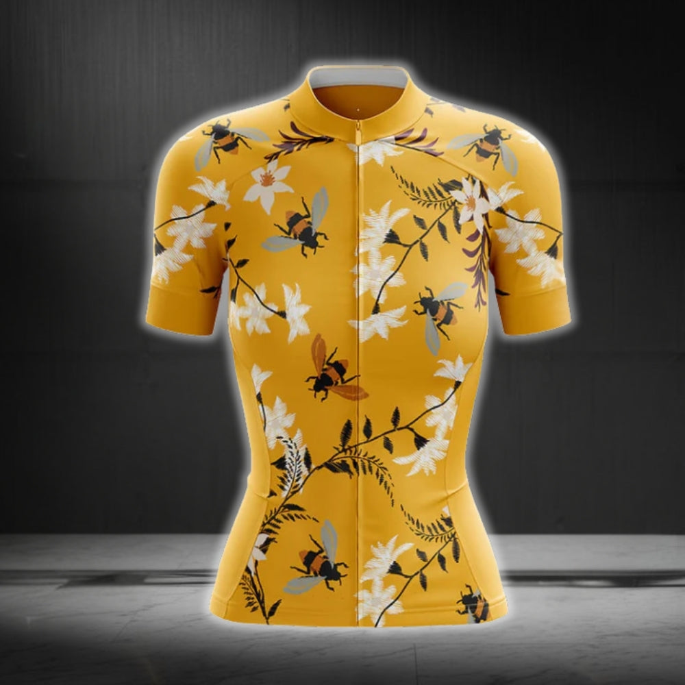 Bee Women's Yellow Cycling Short Sleeve Jersey, Bee Lover Cycling Jersey Womens CG0097