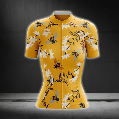 Bee Women's Yellow Cycling Short Sleeve Jersey, Bee Lover Cycling Jersey Womens CG0097