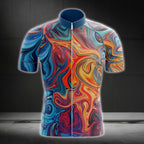 Liquid Marble Blue And Orange Cycling Jersey Short Sleeve For Mens, Liquid Marble Cycling Jerseys CG0004