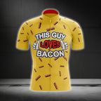 This Guy Loves Bacon Yellow Short Sleeve Cycling Mens Jersey, Bacon Lovers Cycling Jerseys CG0278