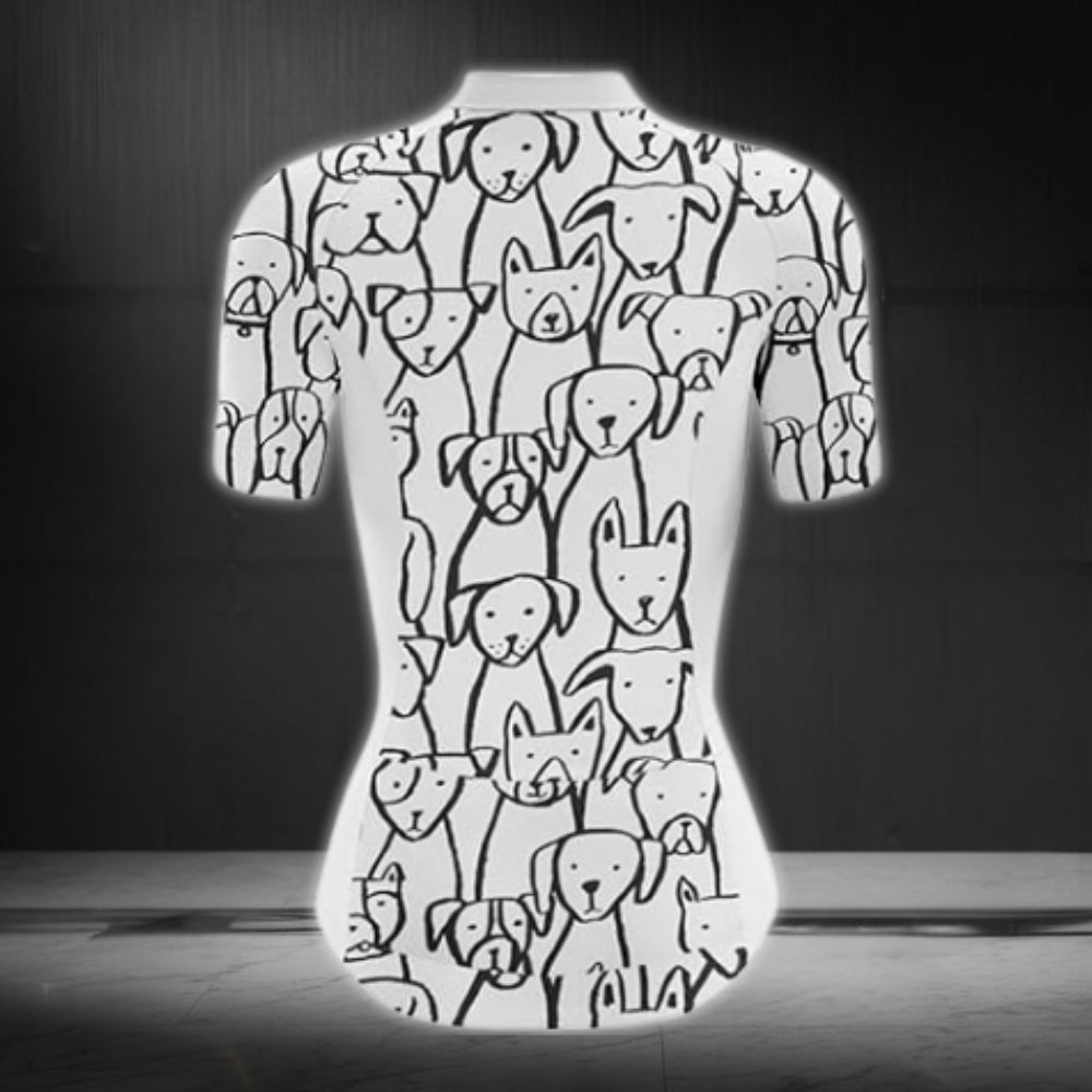 Black And White Dog Cycling Short Sleeve Jersey Womens, Dog Cycling Jersey CZ0039