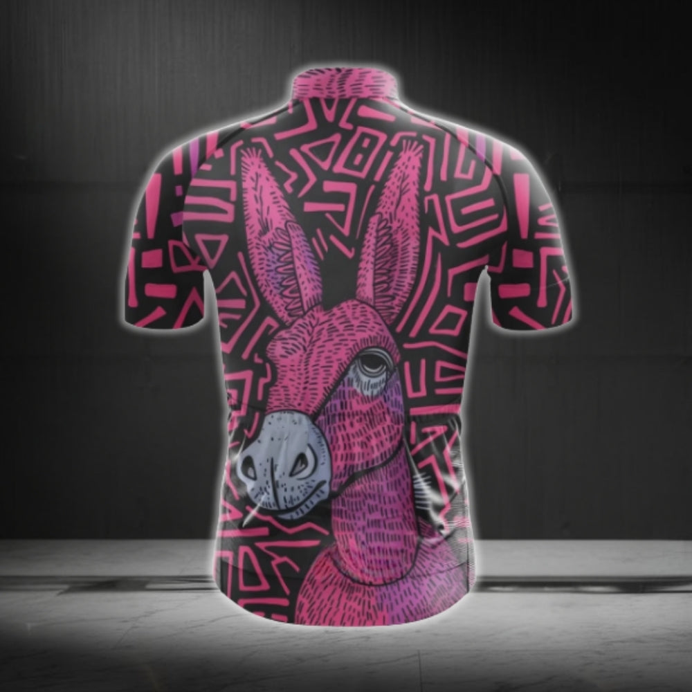 Black Pink Donkey Short Sleeve Cycling Jersey For Men, Donkey Cycling Jerseys CG0664