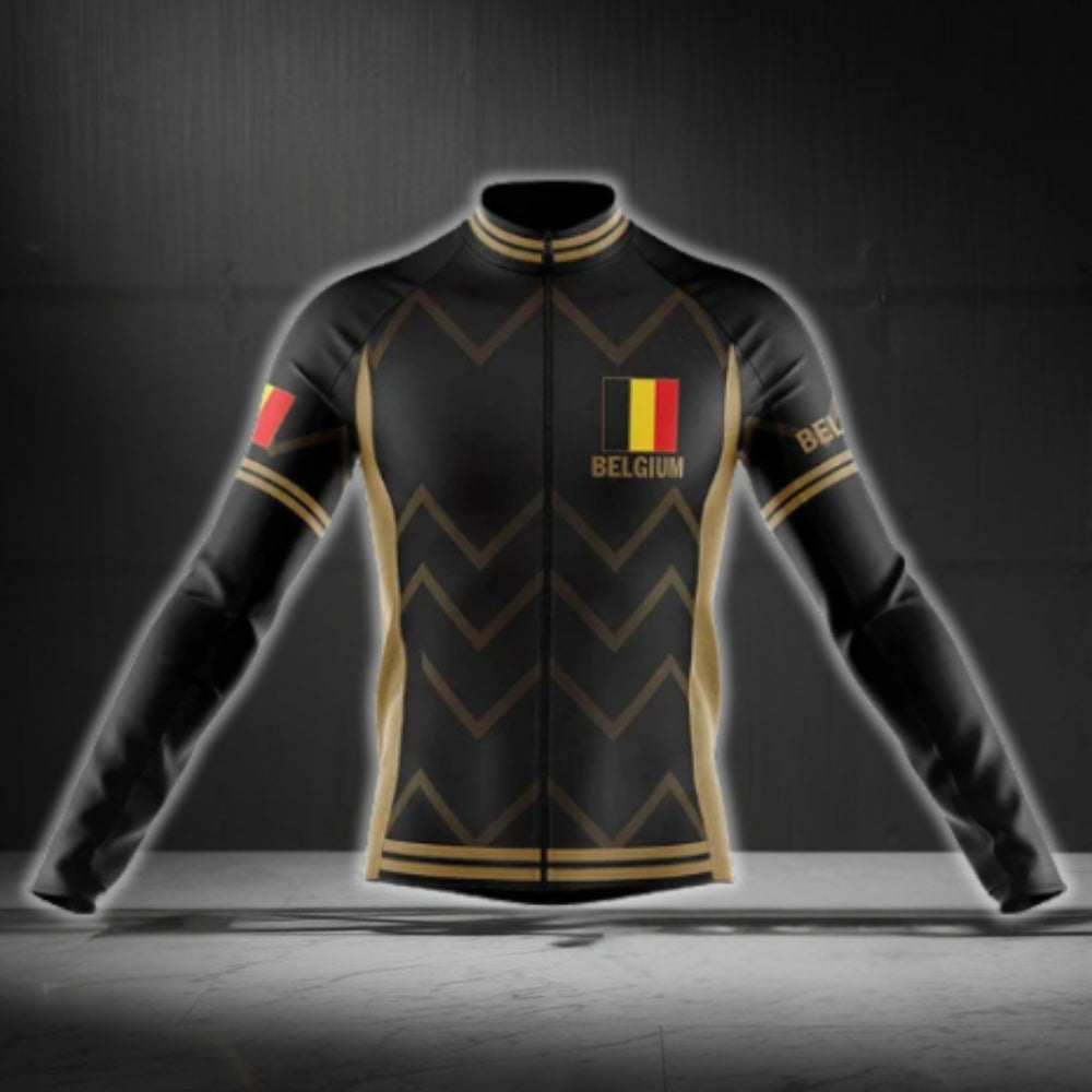 Belgium Flag Mens Black Long Sleeve Cycling Jerseys, Belgium Cycling Jerseys CG0716
