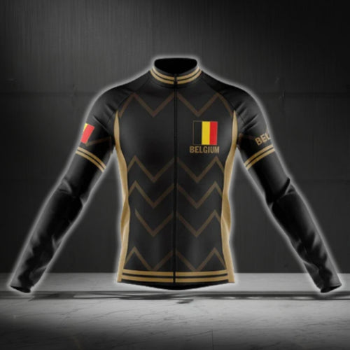 Belgium Flag Mens Black Long Sleeve Cycling Jerseys, Belgium Cycling Jerseys CG0716