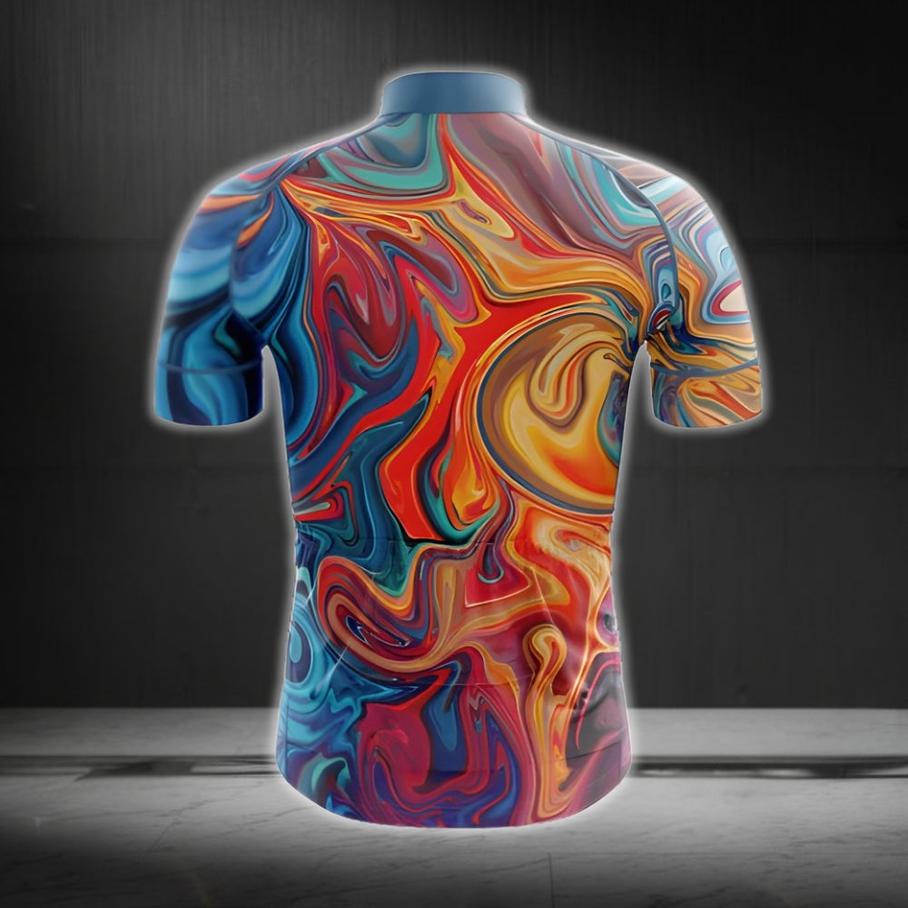 Liquid Marble Blue And Orange Cycling Jersey Short Sleeve For Mens, Liquid Marble Cycling Jerseys CG0004
