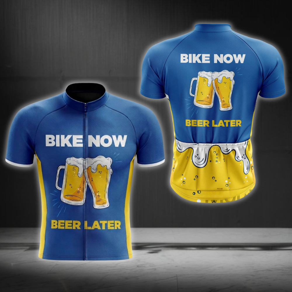 Bike Now Beer Later Cycling Short Sleeve Jersey Mens, Beer Cycling Jersey CG0880