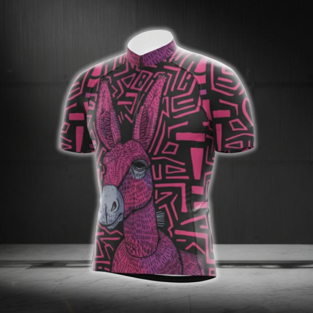 Black Pink Donkey Short Sleeve Cycling Jersey For Men, Donkey Cycling Jerseys CG0664