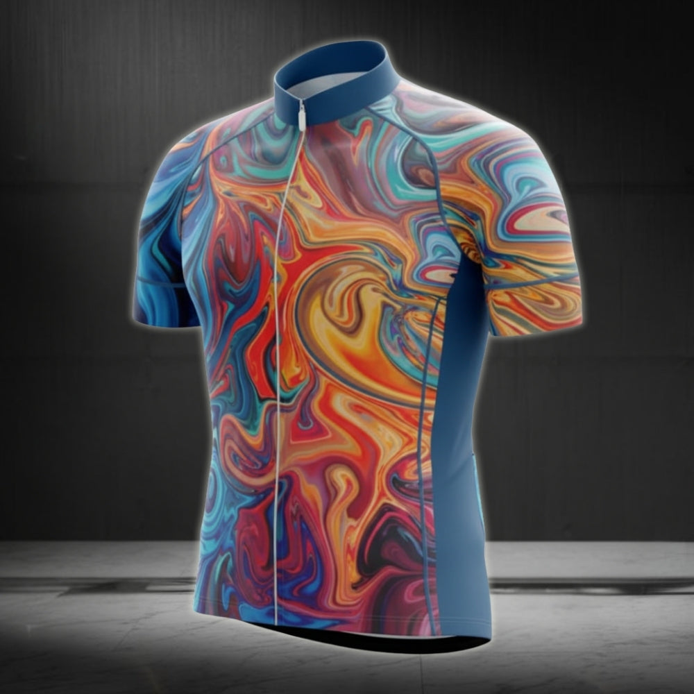 Liquid Marble Blue And Orange Cycling Jersey Short Sleeve For Mens, Liquid Marble Cycling Jerseys CG0004