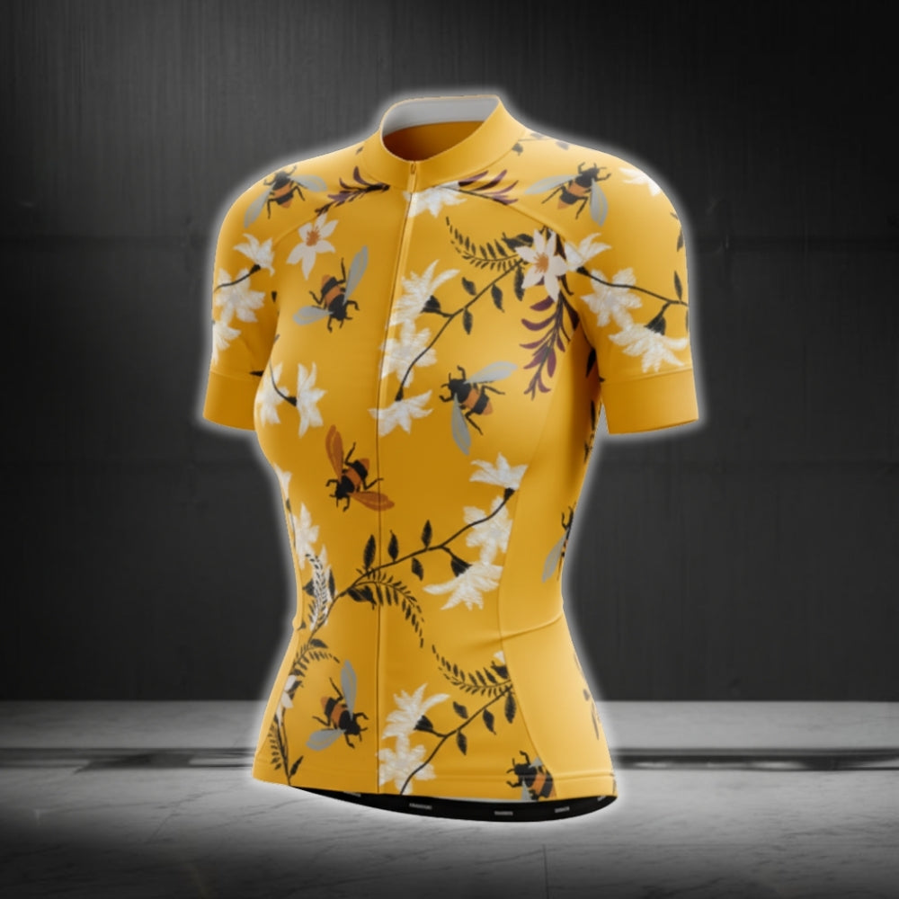Bee Women's Yellow Cycling Short Sleeve Jersey, Bee Lover Cycling Jersey Womens CG0097