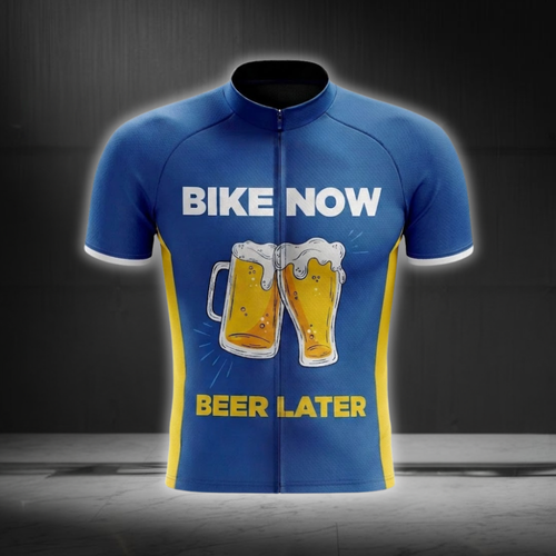 Bike Now Beer Later Cycling Short Sleeve Jersey Mens, Beer Cycling Jersey CG0880