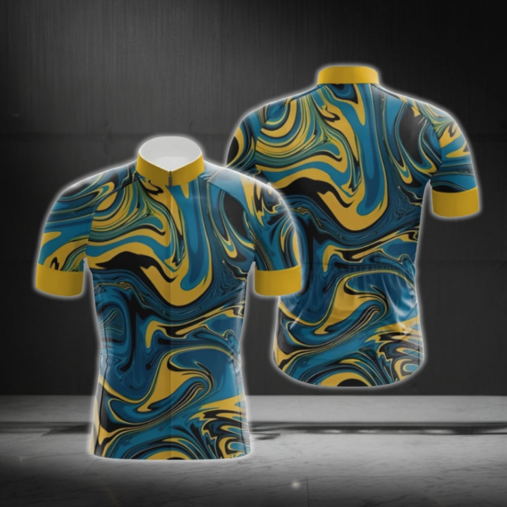 Yellow And Blue Abstract Cycling Short Sleeve Men Jersey, Cycling Jerseys For Men CG0665