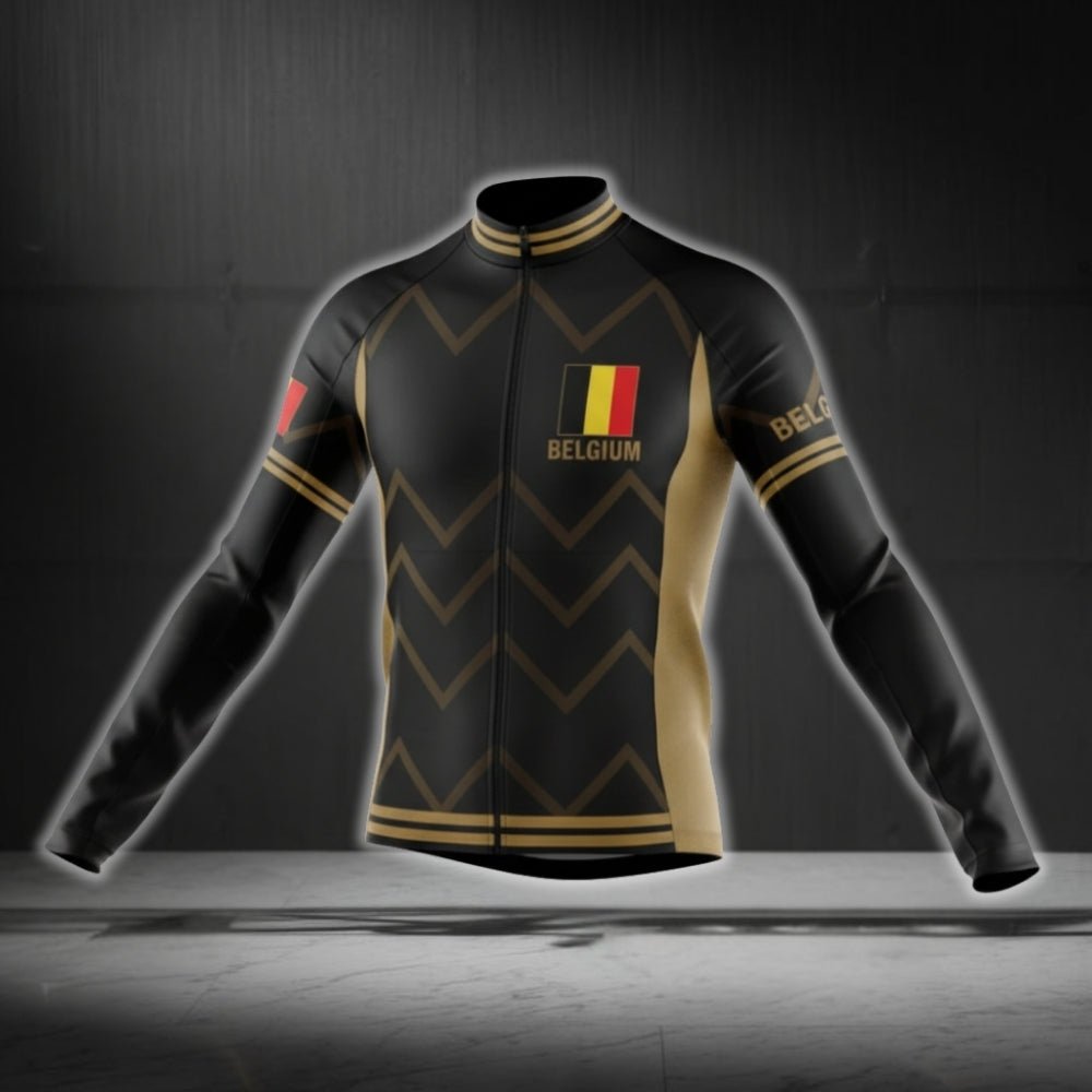Belgium Flag Mens Black Long Sleeve Cycling Jerseys, Belgium Cycling Jerseys CG0716