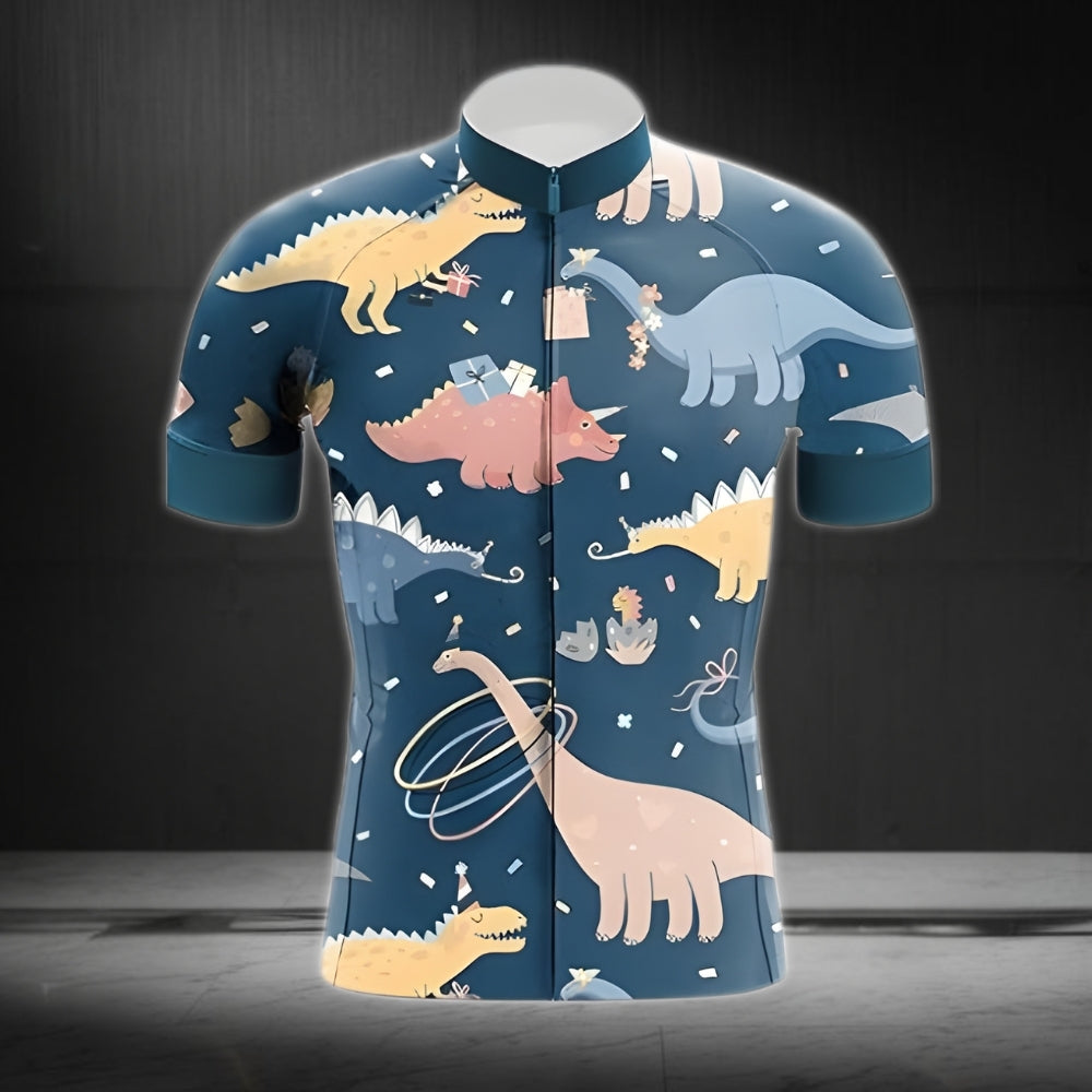 Dinosaur Blue Cycling Short Sleeve Jersey For Mens, Men's Dinosaur Cycling Jerseys CZ0041