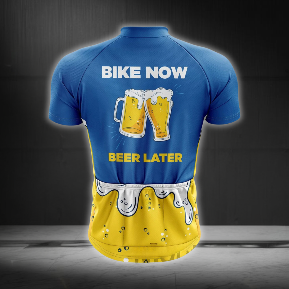 Bike Now Beer Later Cycling Short Sleeve Jersey Mens, Beer Cycling Jersey CG0880