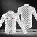 White USA Flag Long Sleeve Men's Cycling Jersy, Patriotic Cycling Jerseys CG0717