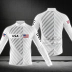 White USA Flag Long Sleeve Men's Cycling Jersy, Patriotic Cycling Jerseys CG0717