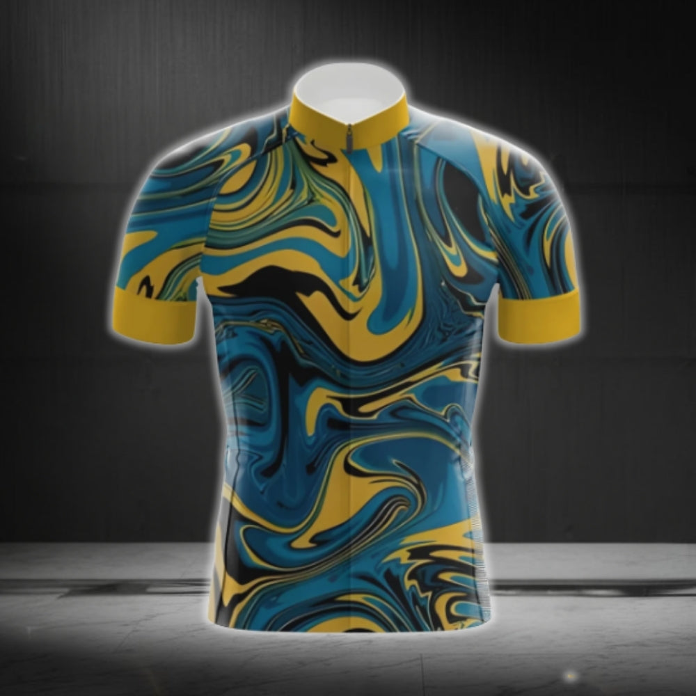 Yellow And Blue Abstract Cycling Short Sleeve Men Jersey, Cycling Jerseys For Men CG0665
