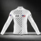 White USA Flag Long Sleeve Men's Cycling Jersy, Patriotic Cycling Jerseys CG0717