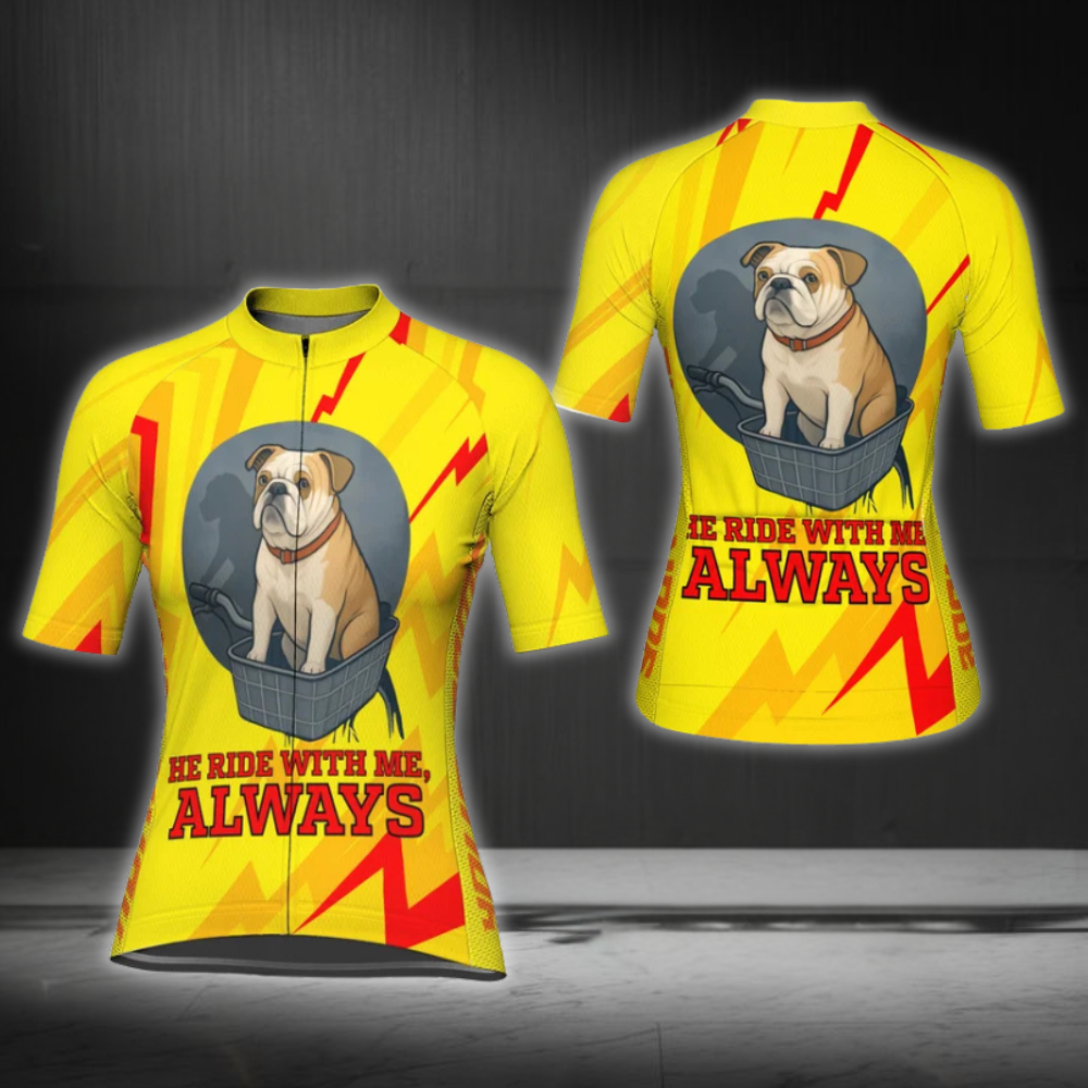He Ride With Me Always Custom Bulldog Cycling Short Sleeve Jersey For Laides, Custom Bulldog Cycling Jersey CG0881