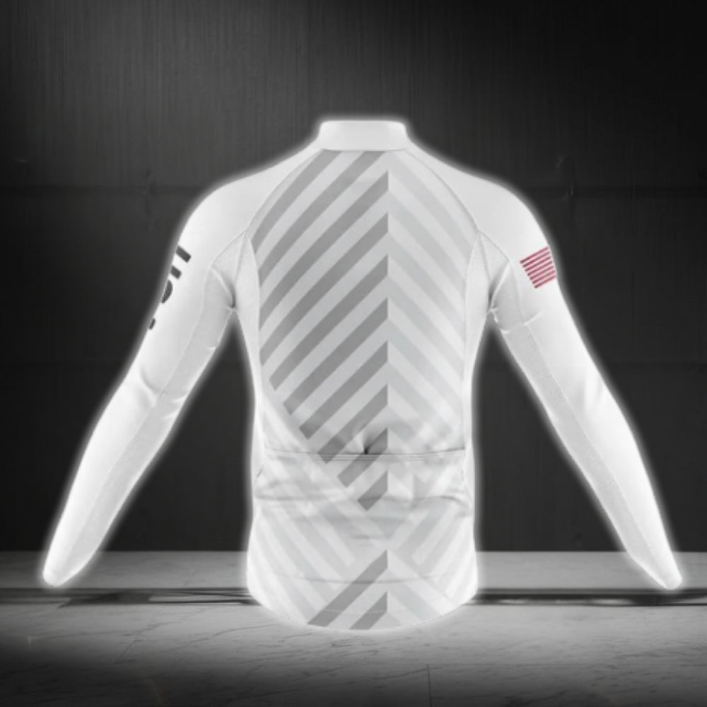 White USA Flag Long Sleeve Men's Cycling Jersy, Patriotic Cycling Jerseys CG0717