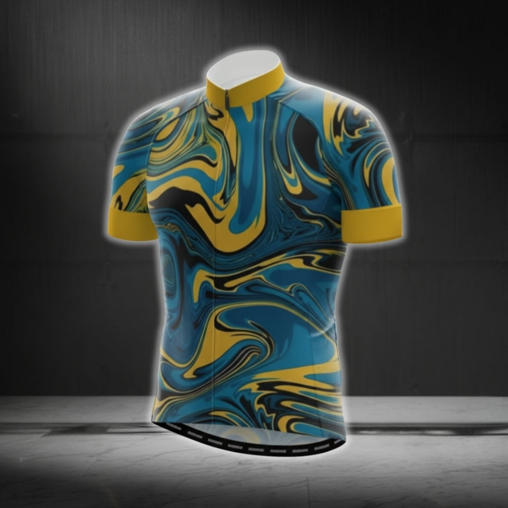 Yellow And Blue Abstract Cycling Short Sleeve Men Jersey, Cycling Jerseys For Men CG0665