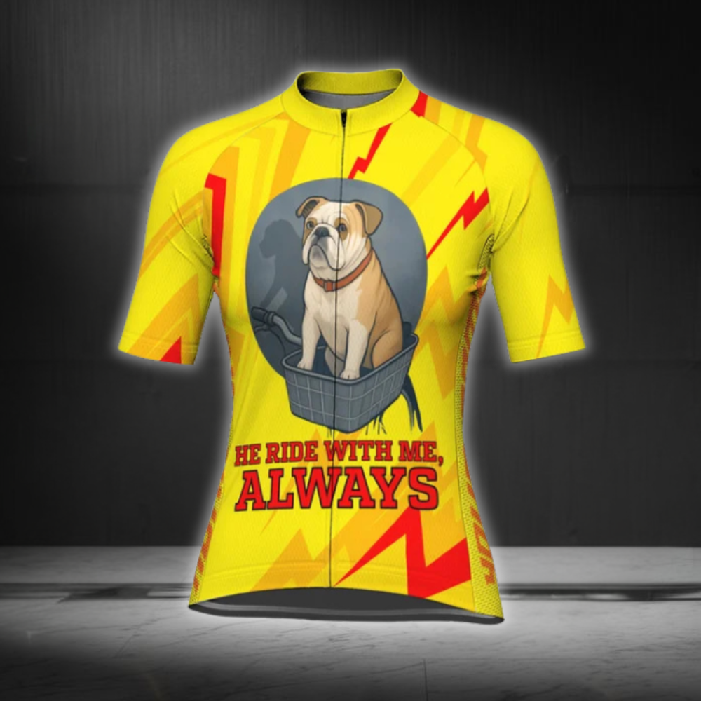 He Ride With Me Always Custom Bulldog Cycling Short Sleeve Jersey For Laides, Custom Bulldog Cycling Jersey CG0881