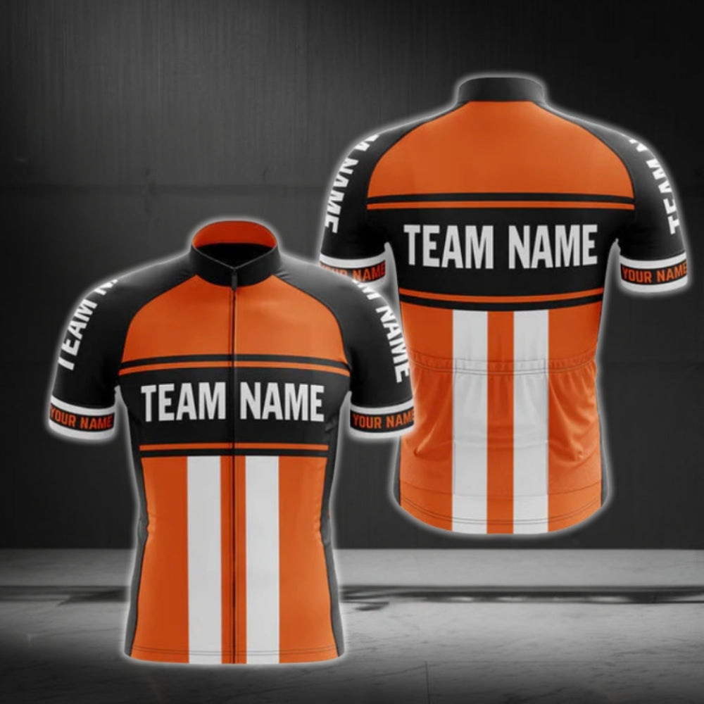 Custom Black And Orange Team Name Short Sleeve Men's Cycling Jersey, Custom Cycling Jerey For Team CG0503