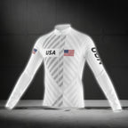 White USA Flag Long Sleeve Men's Cycling Jersy, Patriotic Cycling Jerseys CG0717