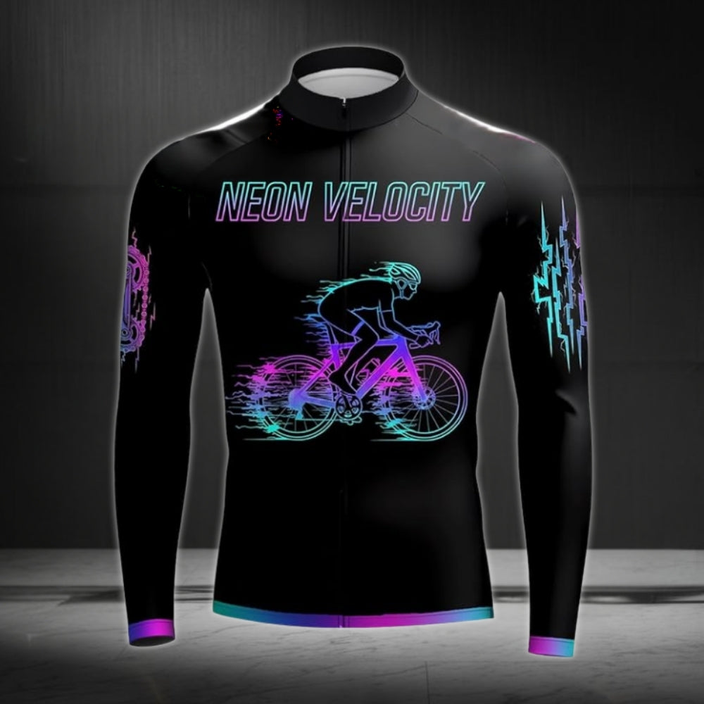 Neon Velocity Men's Black Long Sleeve Cycling Jersey, Cycling Jerseys For Mens CZ0042