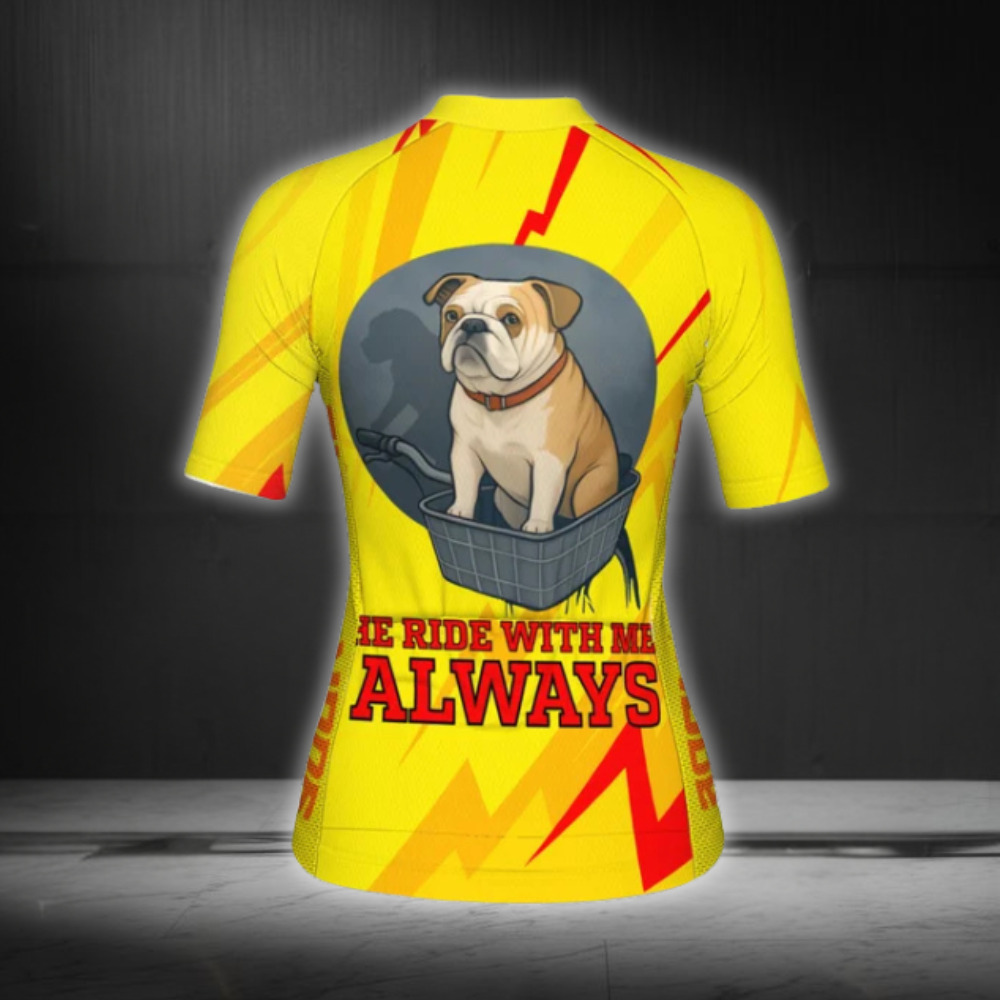 He Ride With Me Always Custom Bulldog Cycling Short Sleeve Jersey For Laides, Custom Bulldog Cycling Jersey CG0881