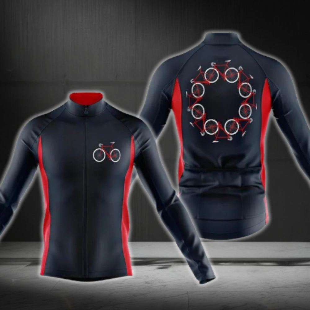 Bicycle Black And Red Cycling Long Sleeve Jersey For Men, Men's Cycling Jerseys CG0718