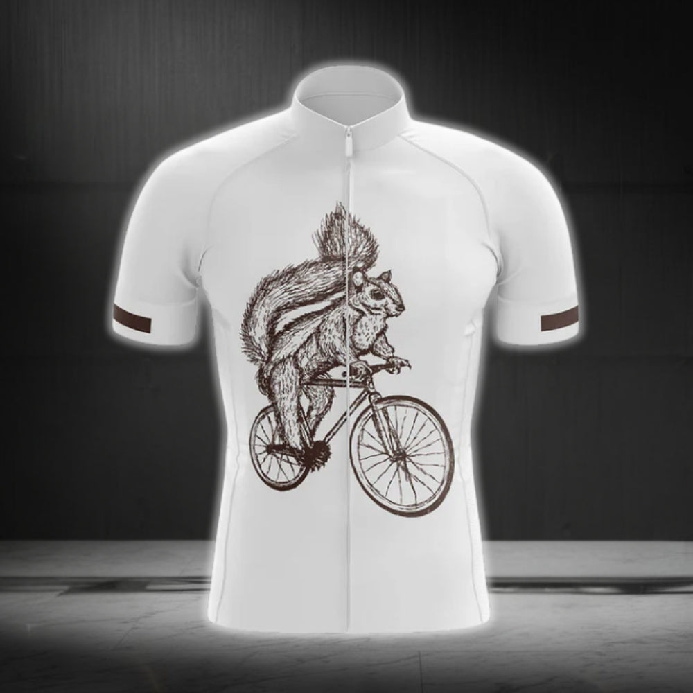 Squirrel Men's White Cycling Short Sleeve Jersey, Squirrel Cycling Jerseys CG0154