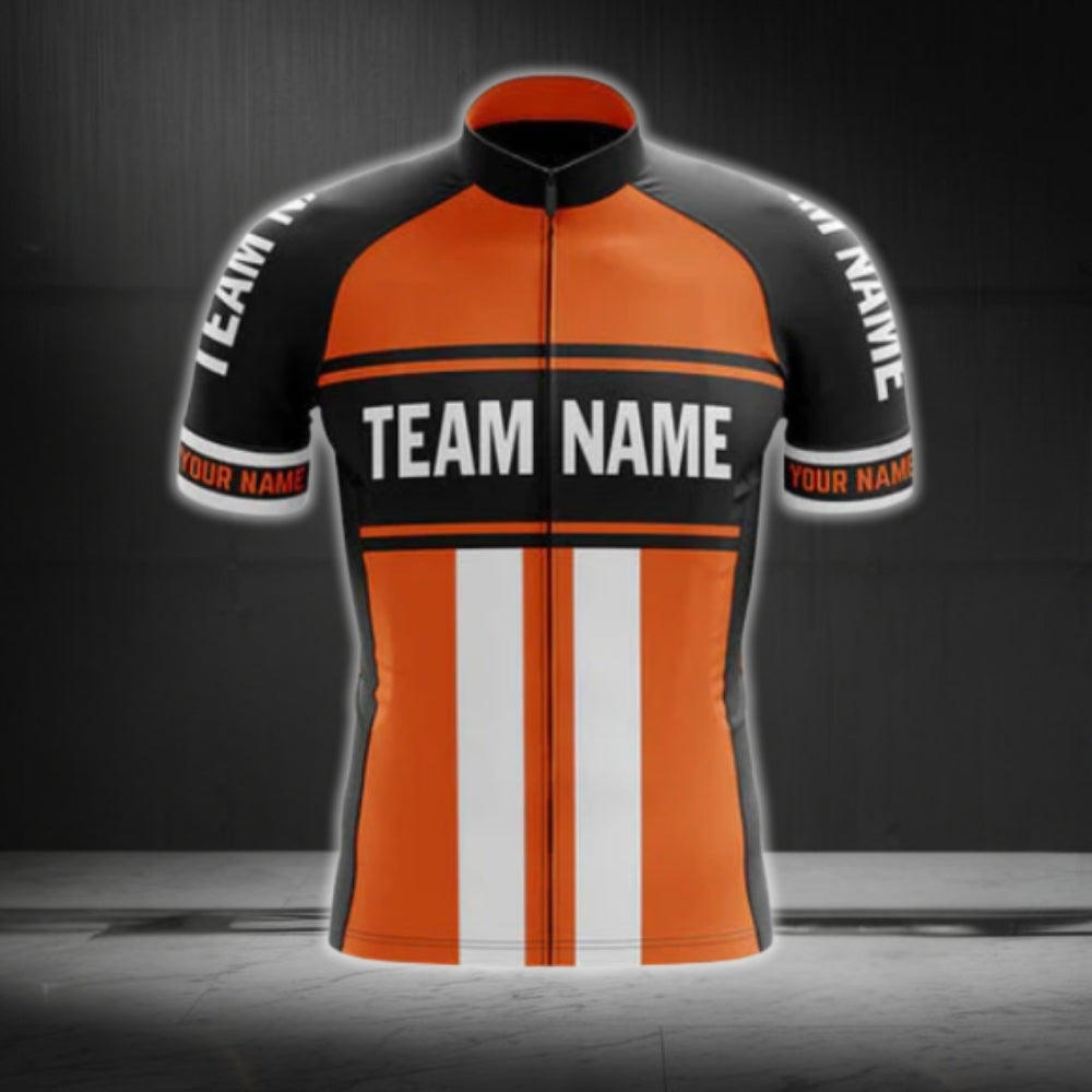 Custom Black And Orange Team Name Short Sleeve Men's Cycling Jersey, Custom Cycling Jerey For Team CG0503