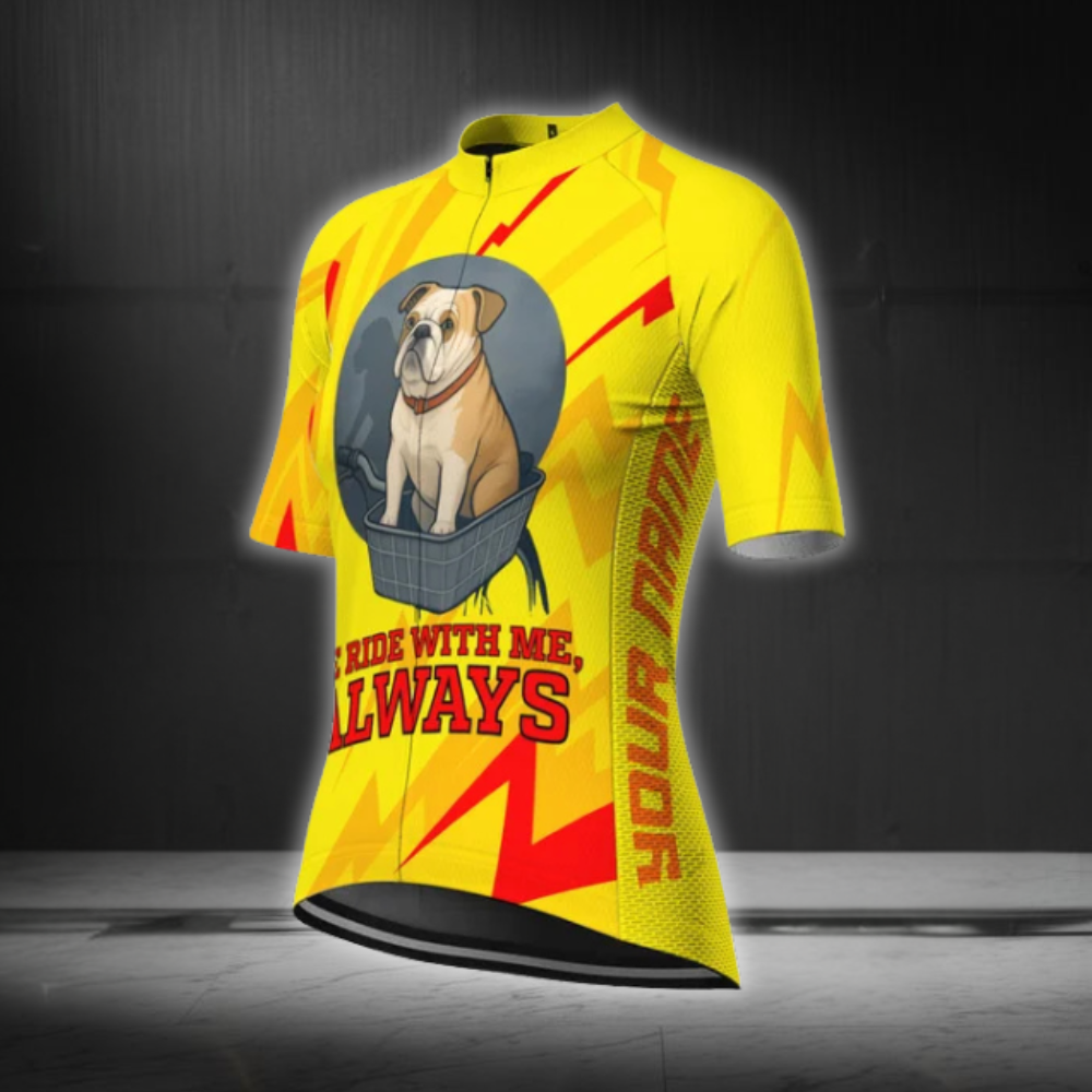 He Ride With Me Always Custom Bulldog Cycling Short Sleeve Jersey For Laides, Custom Bulldog Cycling Jersey CG0881