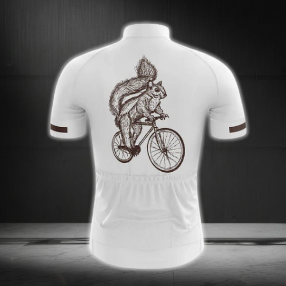 Squirrel Men's White Cycling Short Sleeve Jersey, Squirrel Cycling Jerseys CG0154