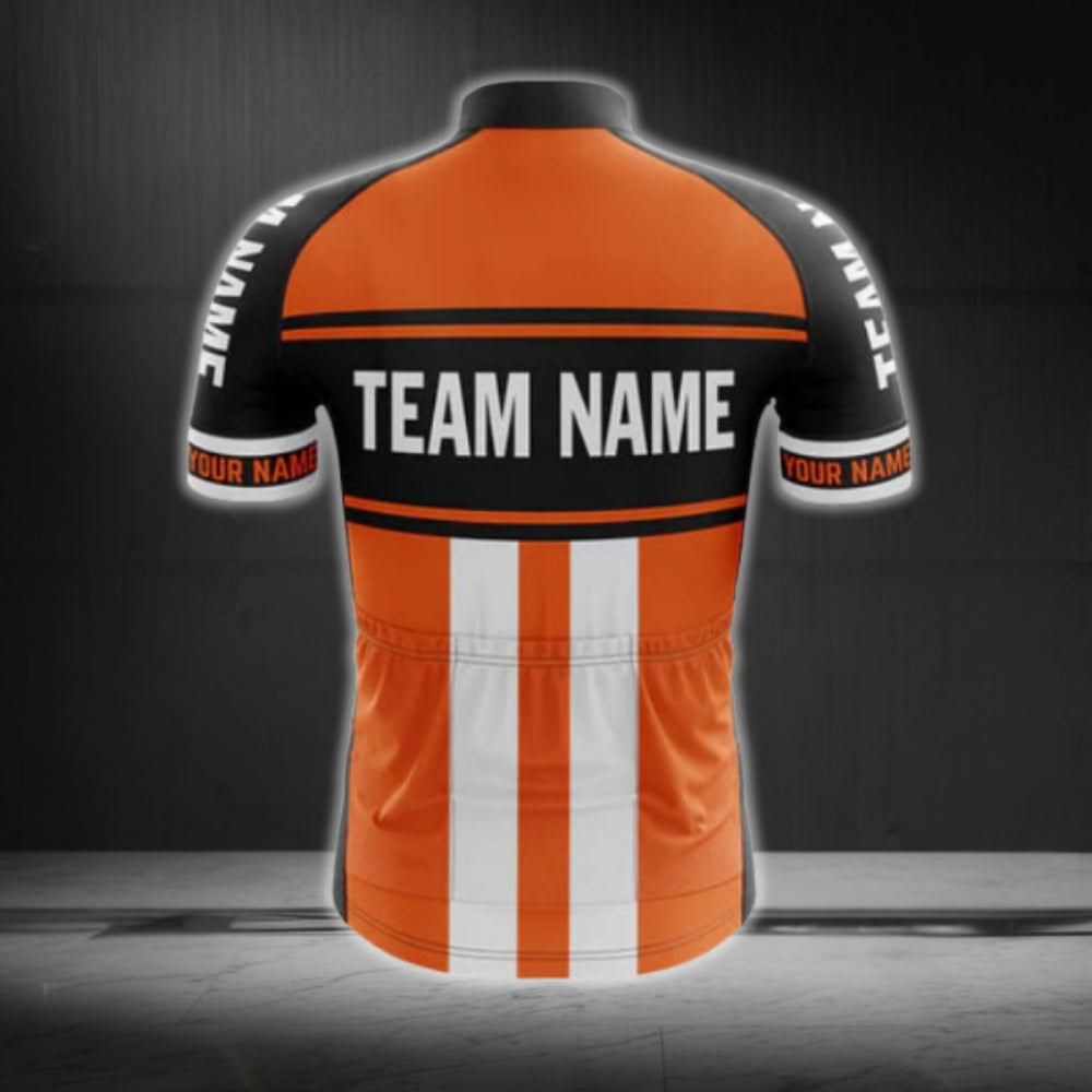 Custom Black And Orange Team Name Short Sleeve Men's Cycling Jersey, Custom Cycling Jerey For Team CG0503
