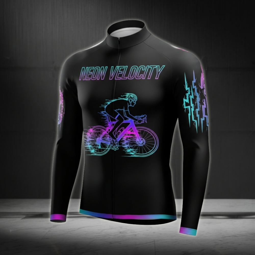 Neon Velocity Men's Black Long Sleeve Cycling Jersey, Cycling Jerseys For Mens CZ0042
