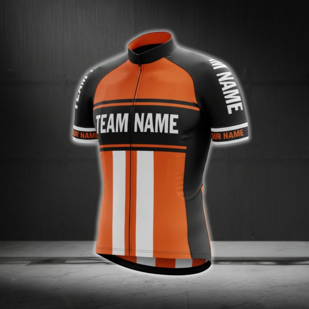 Custom Black And Orange Team Name Short Sleeve Men's Cycling Jersey, Custom Cycling Jerey For Team CG0503