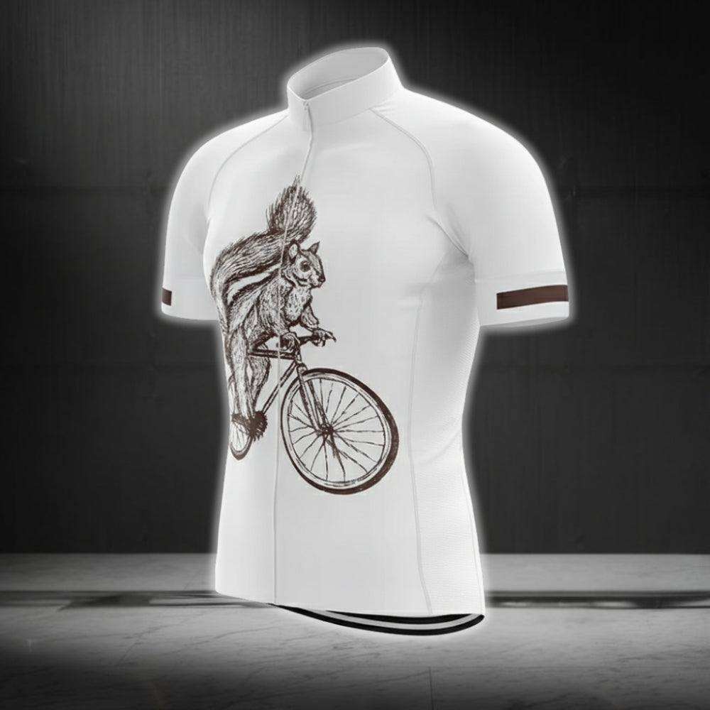 Squirrel Men's White Cycling Short Sleeve Jersey, Squirrel Cycling Jerseys CG0154