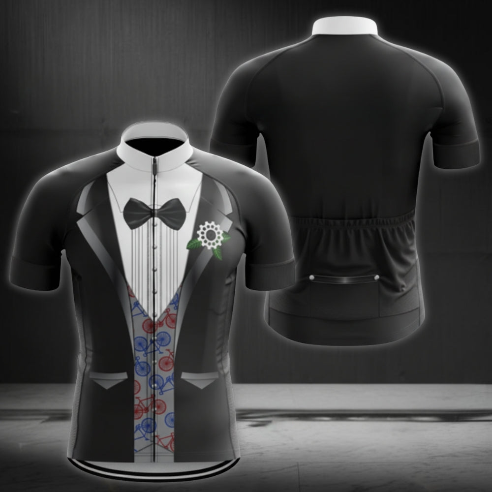 Black And White Tuxedo Short Sleeve Cycling Jersey For Mens, Tuxedo Cycling Jerseys CZ0043