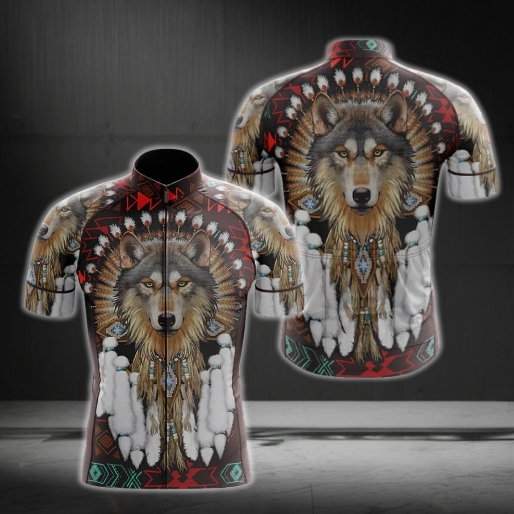Wolf Native American Cycling Short Sleeve Men Jersey, Native American Cycling Jerseys CG0155