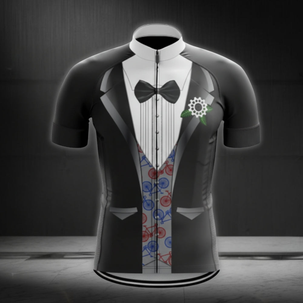 Black And White Tuxedo Short Sleeve Cycling Jersey For Mens, Tuxedo Cycling Jerseys CZ0043