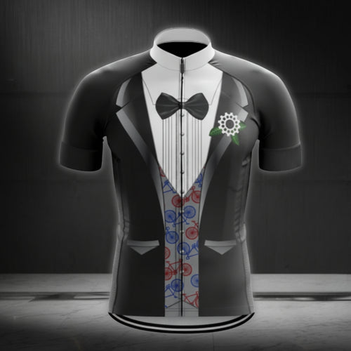 Black And White Tuxedo Short Sleeve Cycling Jersey For Mens, Tuxedo Cycling Jerseys CZ0043