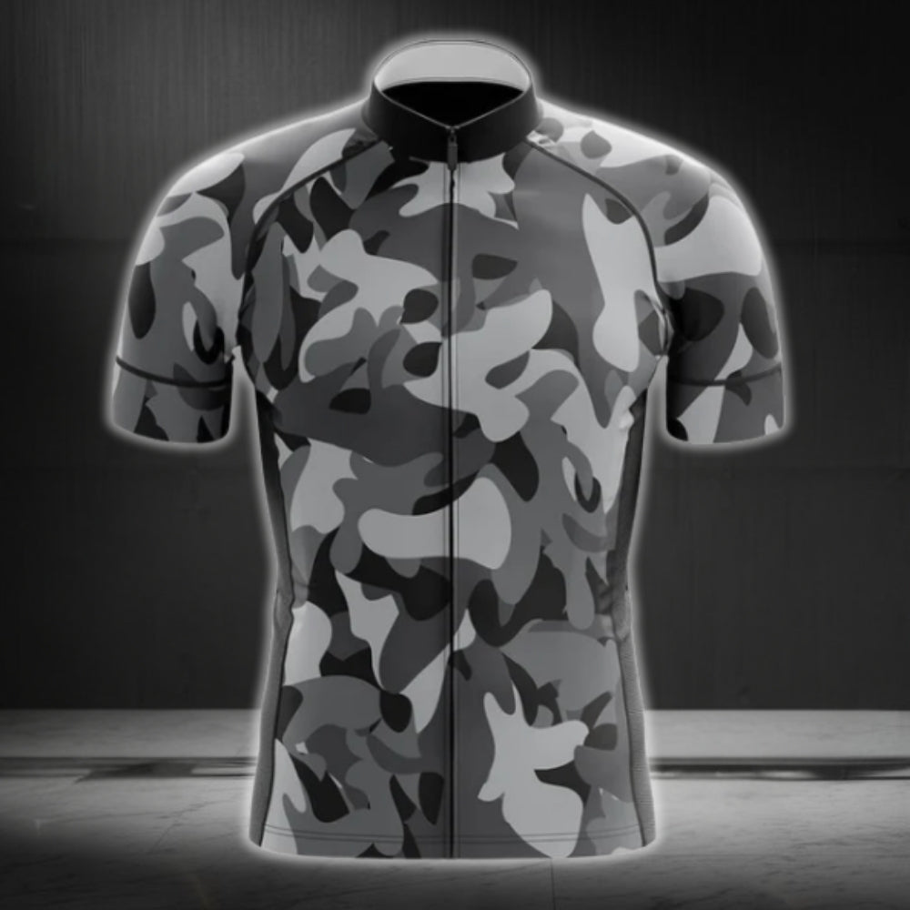 Grey Camo Short Sleeve Cycling Jersey For Mens, Camo Cycling Jerseys CG0007