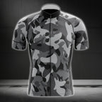 Grey Camo Short Sleeve Cycling Jersey For Mens, Camo Cycling Jerseys CG0007