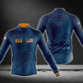 USA Flag Navy And Yellow Cycling Long Sleeve Jersey For Men, Patriotic Cycling Jerseys CG0720