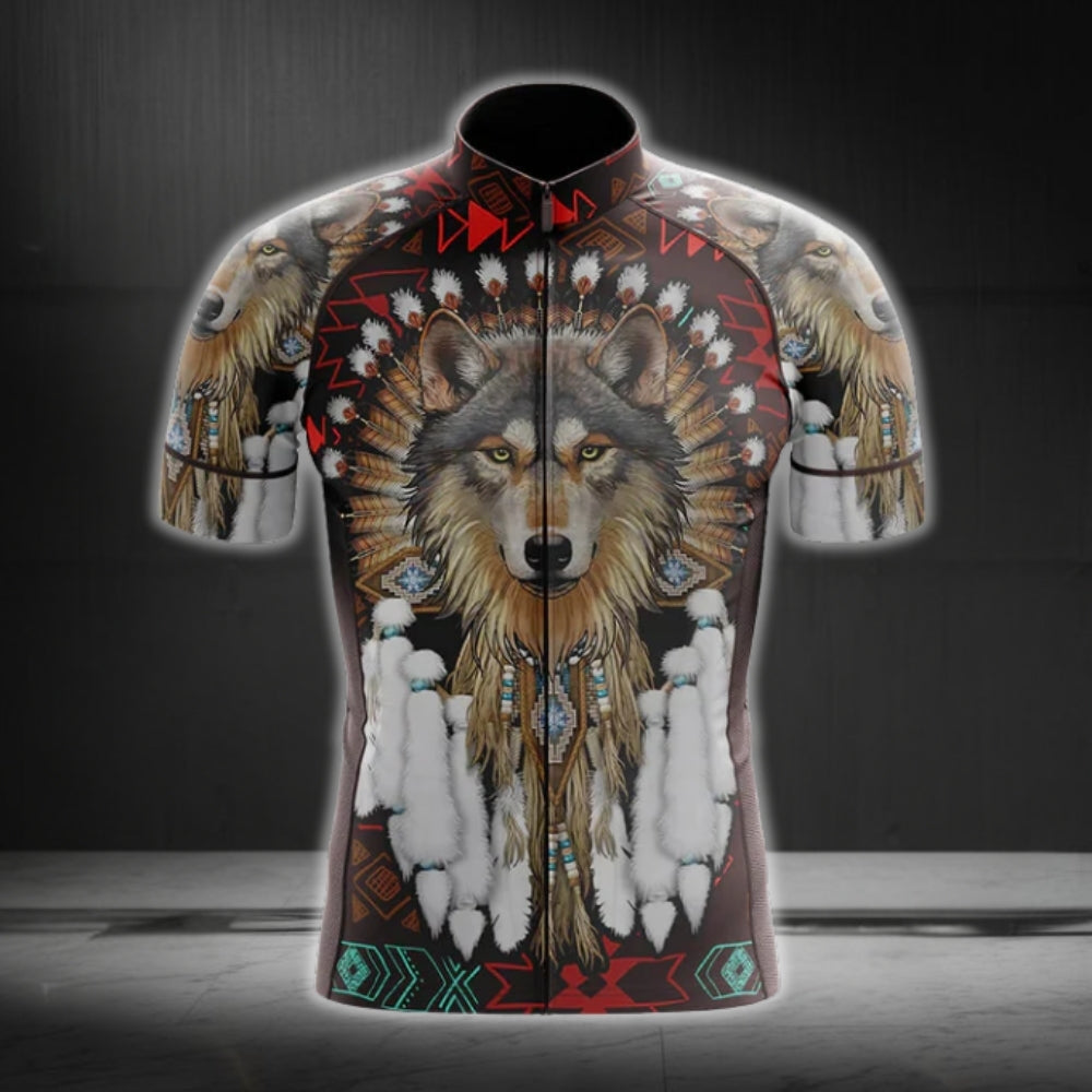 Wolf Native American Cycling Short Sleeve Men Jersey, Native American Cycling Jerseys CG0155