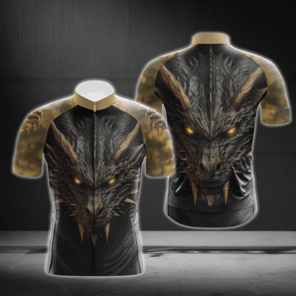 Black And Gold Dragon Cycling Jersey Short Sleeve Mens, Dragon Cycling Jerseys CG0381