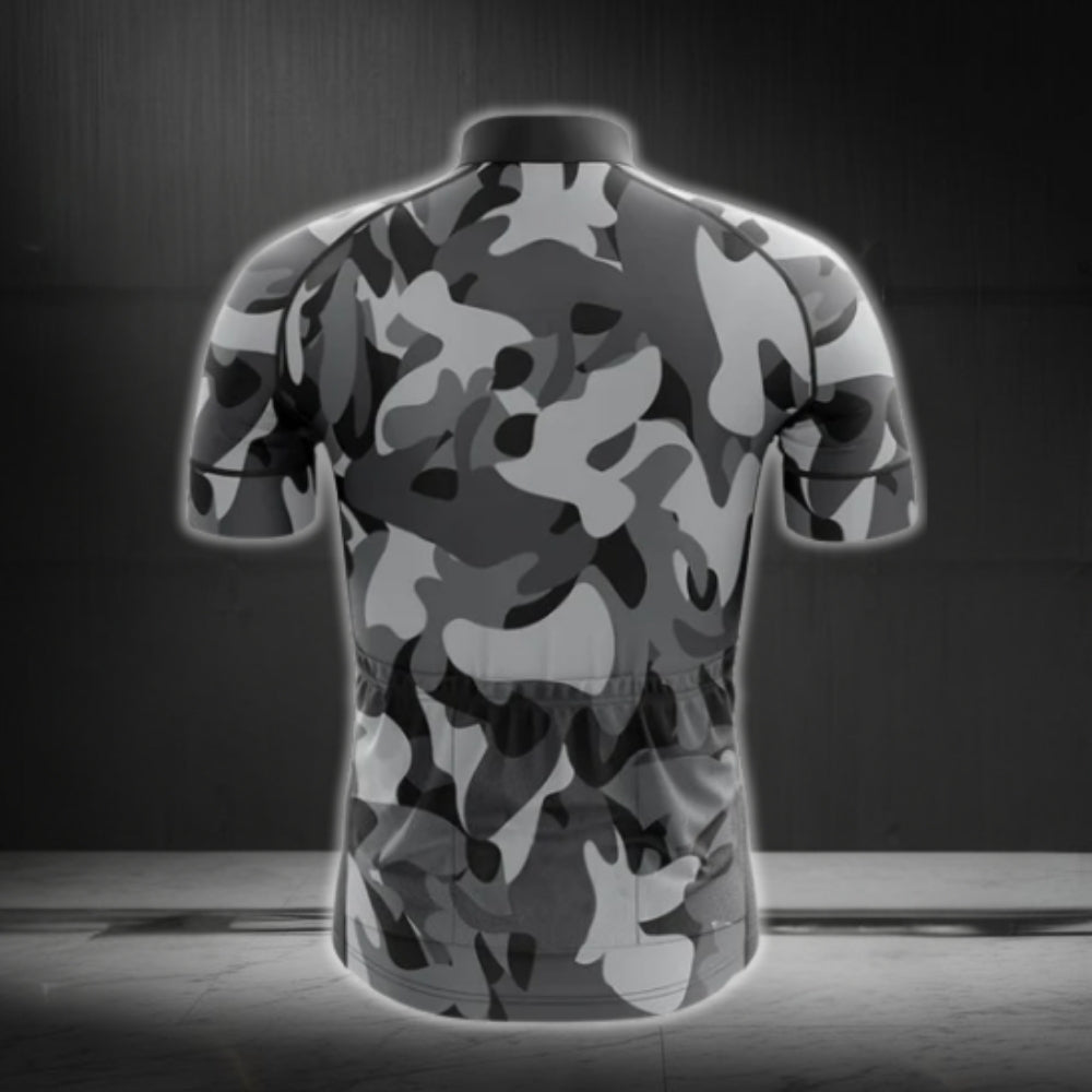 Grey Camo Short Sleeve Cycling Jersey For Mens, Camo Cycling Jerseys CG0007