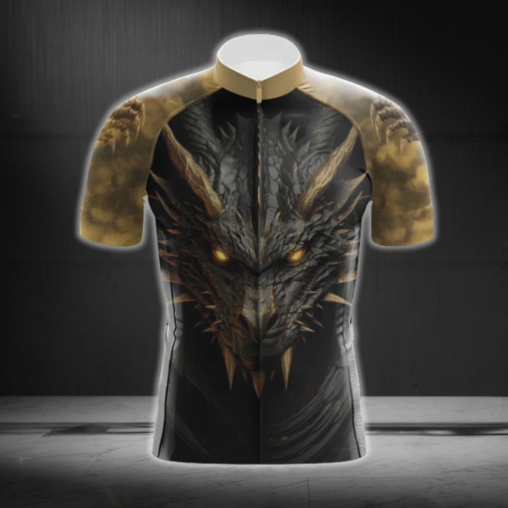 Black And Gold Dragon Cycling Jersey Short Sleeve Mens, Dragon Cycling Jerseys CG0381